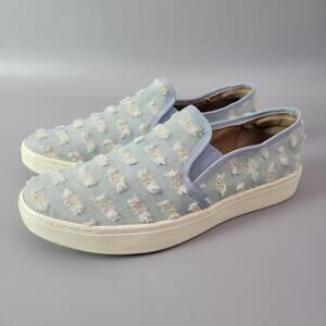 Sofft Womens Denim Knit Platform Slip-On Distressed Sneaker Shoes Size 9.5
